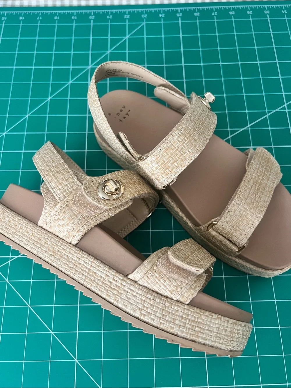 a new day Tan Woven Platform Sandals with Gold Accent